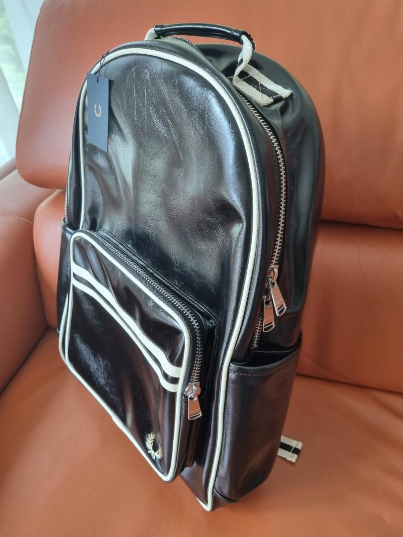 Fred perry leather backpack store