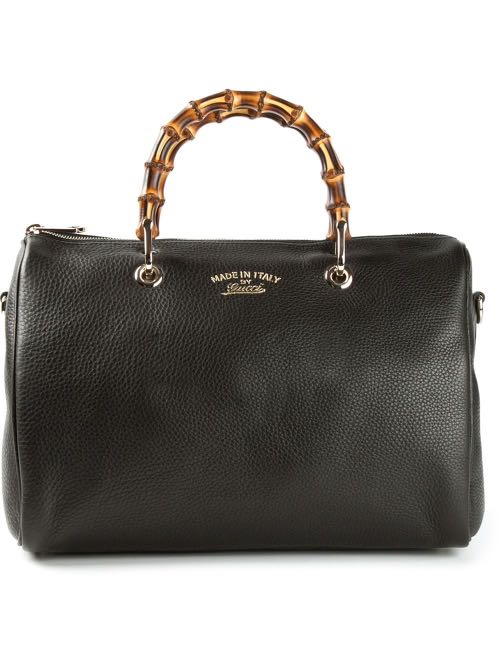 Gucci Bowling Bag Bamboo Handle in Black Pebbled Leather, Women's ...