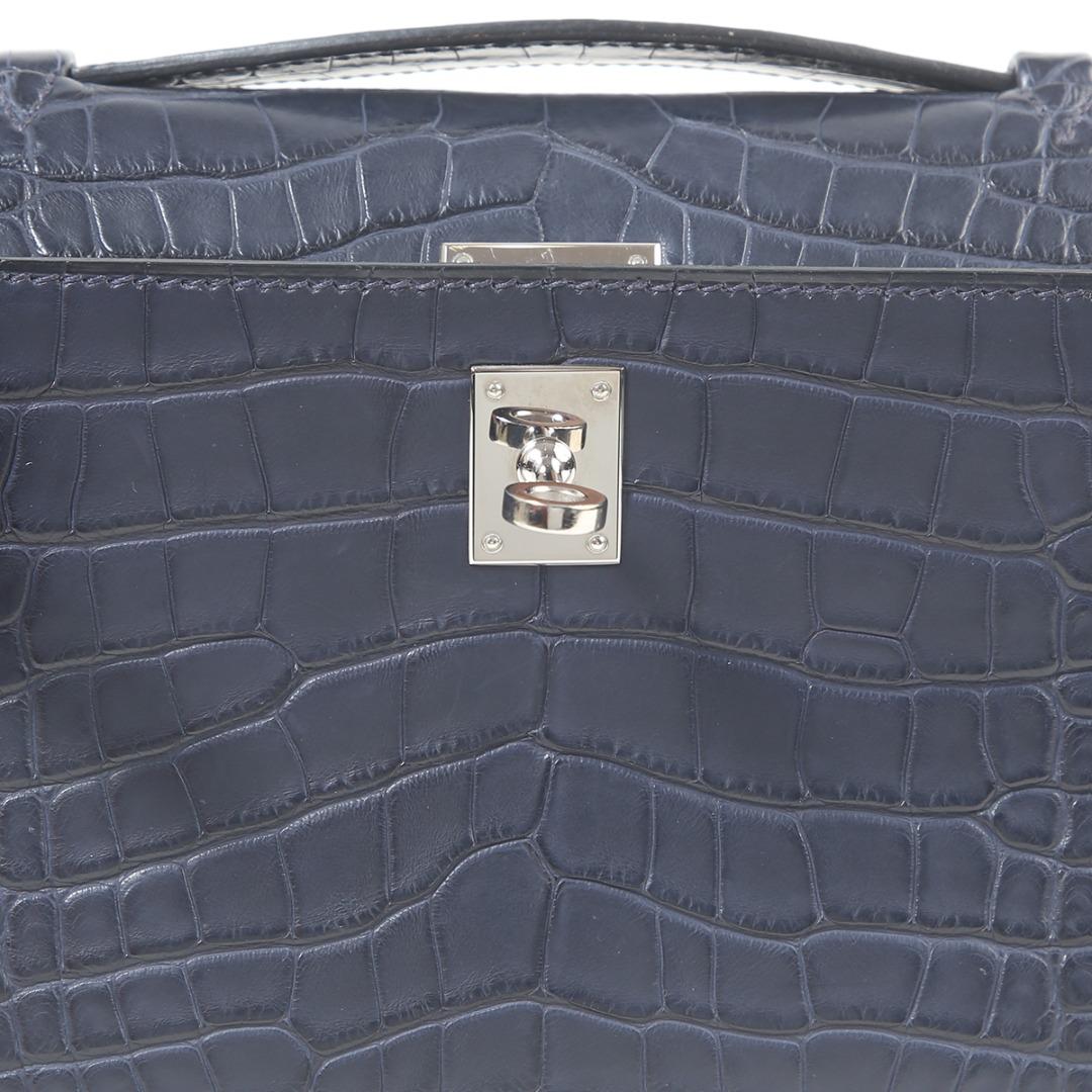 Hermès Kelly Pochette Clutch Blue Izmir Lisse Crocodile Alligator