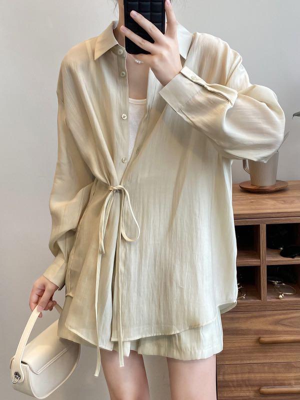 Janna 2pc Tencel Airy Shirt with Sash and Shorts Set (Category: Sets or Coordinates) located in Singapore. Submitted by mommystote (Listing ID 1175477944, Image 3). Description: ✨Janna 2pc Tencel Airy Shirt with Sash and Shorts Set ✨ Preorder •arrives in about two weeks A two piece outfit which comes in a light airy Tencel fabric that’s soft to touch and comfy to wears The long sleeves shirt comes with a sash which can be tied and tightened flexi