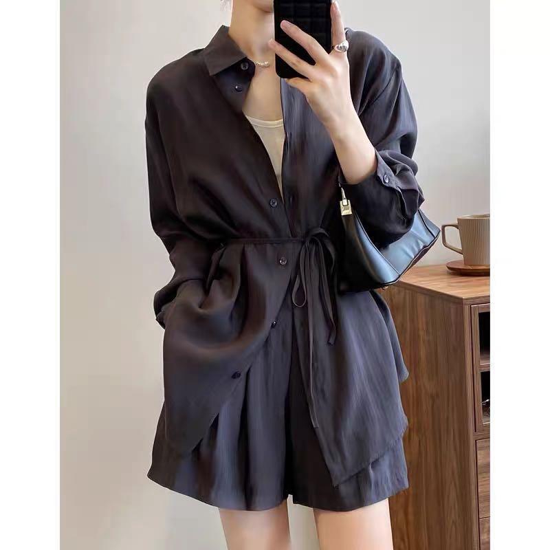 Janna 2pc Tencel Airy Shirt with Sash and Shorts Set (Category: Sets or Coordinates) located in Singapore. Submitted by mommystote (Listing ID 1175477944, Image 2). Description: ✨Janna 2pc Tencel Airy Shirt with Sash and Shorts Set ✨ Preorder •arrives in about two weeks A two piece outfit which comes in a light airy Tencel fabric that’s soft to touch and comfy to wears The long sleeves shirt comes with a sash which can be tied and tightened flexi