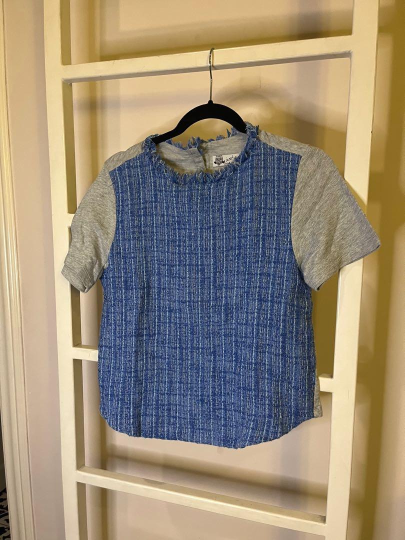 Just G blue tweed top (Category: Blouses) located in Makati City. Submitted by itaclosetsale (Listing ID 1175630395, Image 1). Description: .