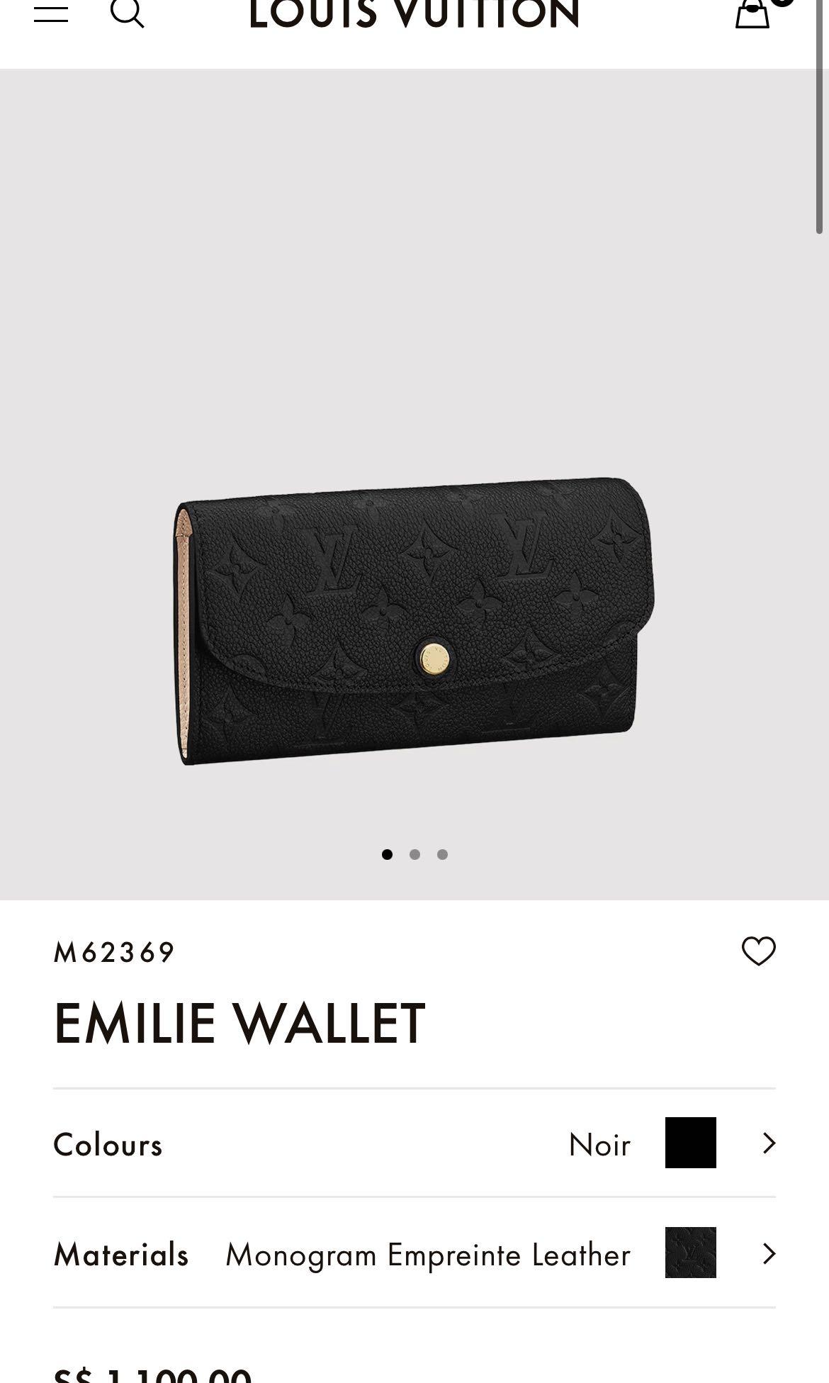Louis Vuitton Emilie Wallet Black Monogram Empreinte