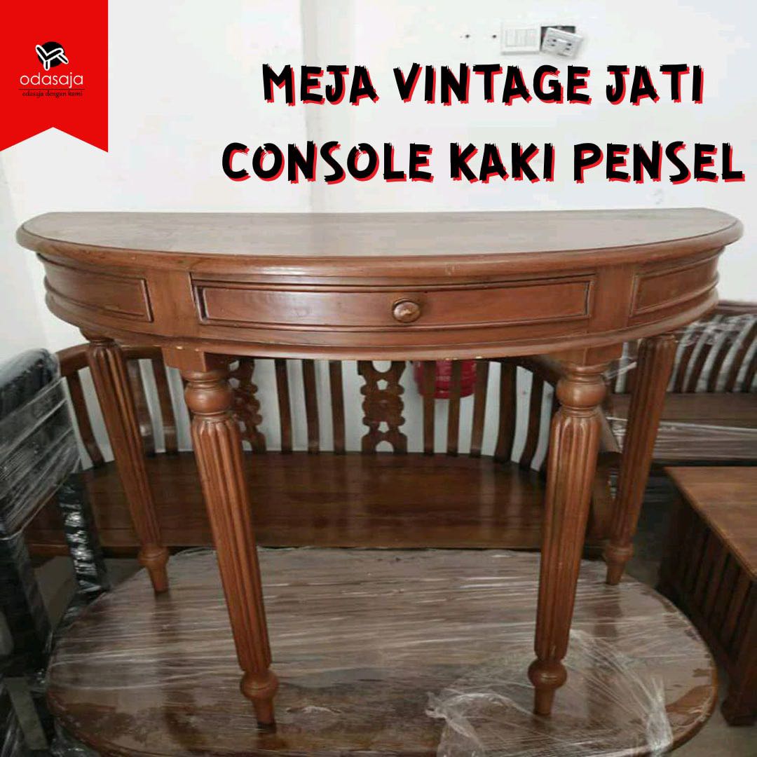 meja vintage jati console kaki pensel, furniture & home living