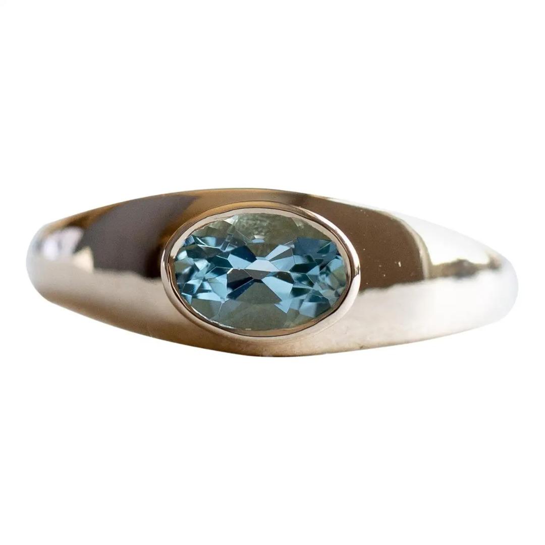 Custom Made Men s Bezel Pinky Signet Ring with Blue Topaz