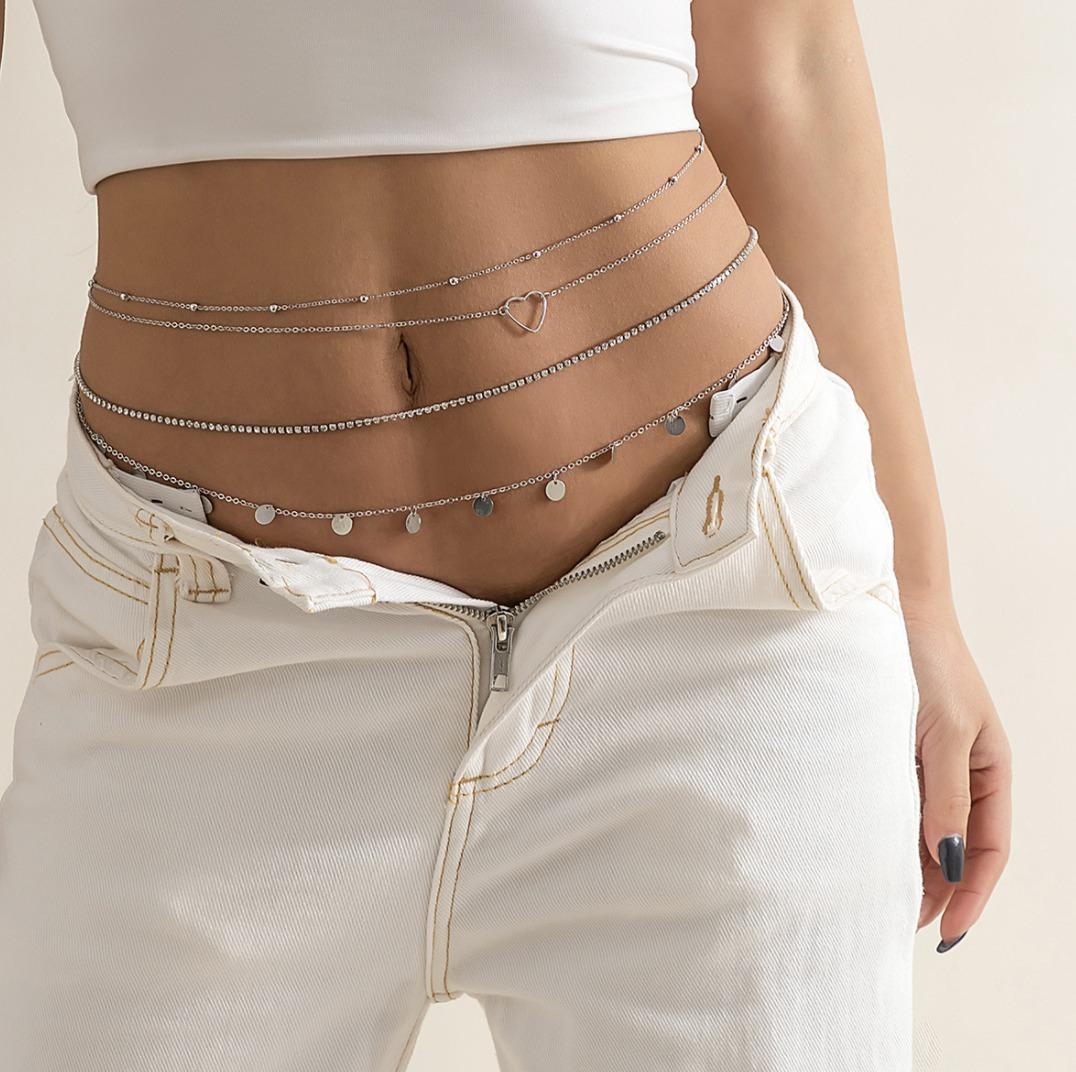 Elegant Belly Heart Shape Metal Lady Fashion Belt Chain Rhinestone Waist Decor 