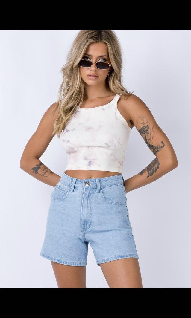 Princess polly swalla denim shorts light blue, Women's Fashion