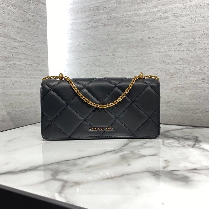 Ready Stock Charles Keith Quilted Paffuto Chain Shoulder Bag