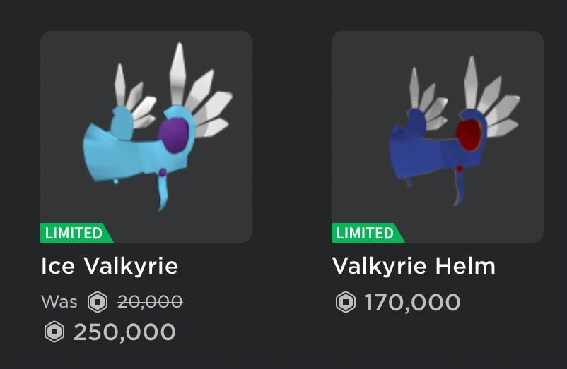 Roblox limited Ice Valkyrie & Valkyrie valk, Video Gaming, Gaming