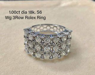 1 Carat Natural Diamond in 18K WG 3 Row Rolex Ring Size 6