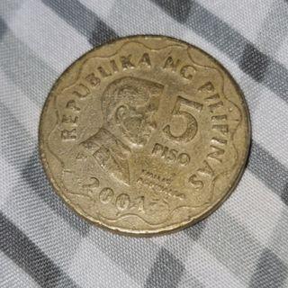 5 Peso Coin BSP Year 2001