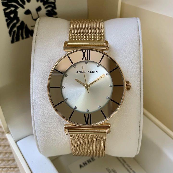 Anne Klein Women s Gold Glitter Accented Mesh Bracelet Watch