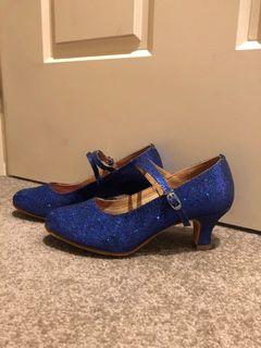Ballroom dancing shoes 36-37 sparkle blue performance Latin dancing shoes suede sole soft sole