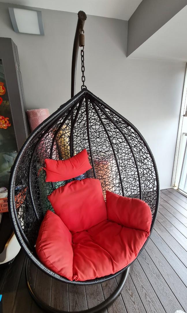 Black Cocoon Swing Chair Red Cushion