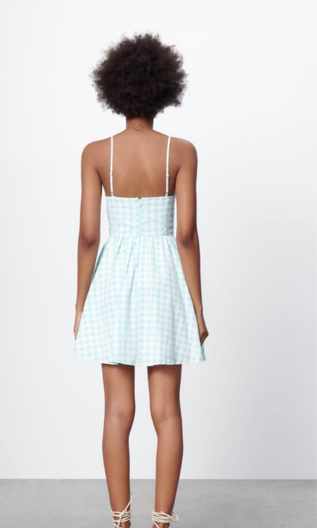 zara blue check dress Zara CONTRAST GINGHAM CHECK DRESS blue white size S BNWT