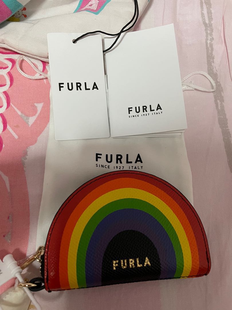 Brand new furla rainbow charm bag coin key purse keychain
