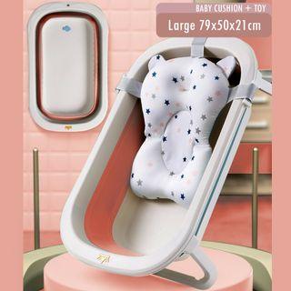 BrandNew Folding Baby Bath Tub Foldable with Cushion Newborn Free Toy