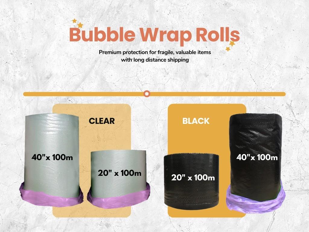 Bubble Wrap (Category: Craft Supplies & Tools) located in Manila. Submitted by shopbucks (Listing ID 1175665502, Image 1). Description: Bubble Wrap Available in Clear and Black Premium protection for fragile, valuable items with long distance shipping. Clear 20 IN x 100 M - 390 40 IN x 100 M - 740 Black 20 IN x 100 M - 400 40 IN x 100 M - 750 Location: Quezon City We also have other packaging supplies available. You may contact me qt 09178152598 