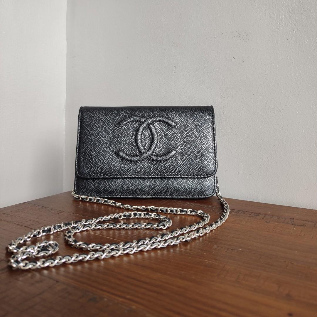 Chanel caviar logo Wallet on chain WOC black leather sling bag mens womens  unisex, Luxury, Bags & Wallets on Carousell