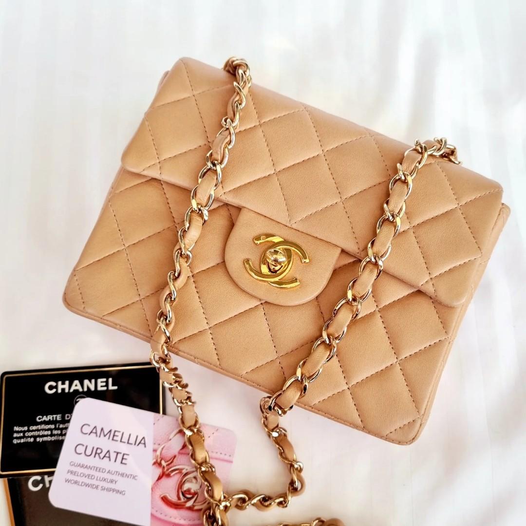 Chanel Mini Vintage Dark Beige Caramel Square 24k Gold, Women's Fashion,  Bags & Wallets, Cross-body Bags on Carousell