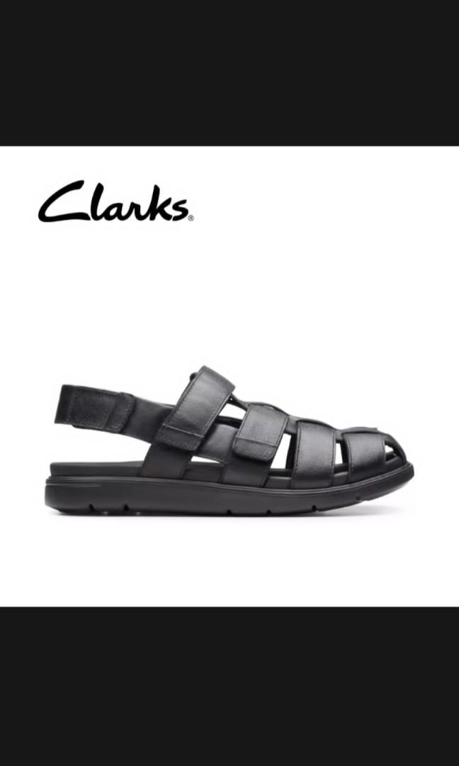 Clarks UnWilmore Ray Black Leather Flat Men Sandals, Men's Fashion