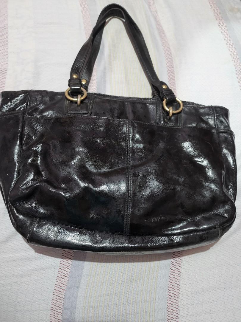 Coach patent leather bag (Category: Luxury Bags & Wallets) located in Cebu City. Submitted by rhea20ph (Listing ID 1175686929, Image 3). Description: Pre loved item Needs cleaning on the inside With signs of wear as shown on pics Med size to semi large Jacket type zipper Patent material Plus sf.