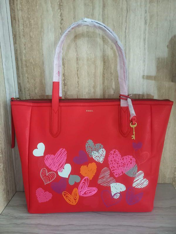 Fossil Sydney Tote Leather Red Multi Barang Mewah Tas Dompet di Carousell