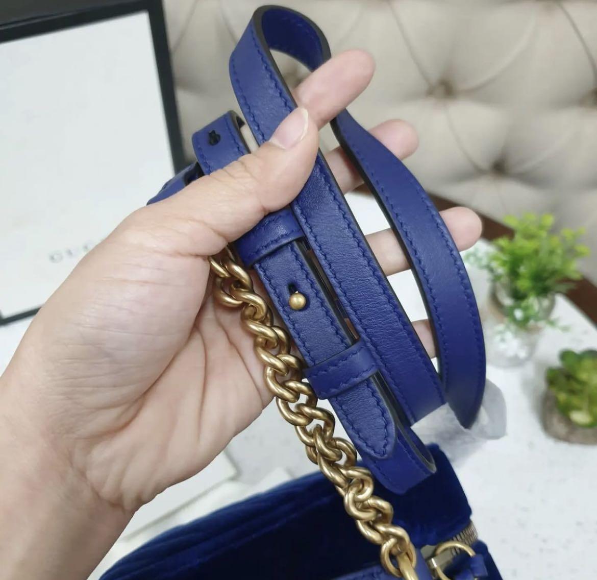 GUCCI GG MARMONT BLUE SUEDE SMALL MATELASSE Luxury Bags Wallets on Carousell