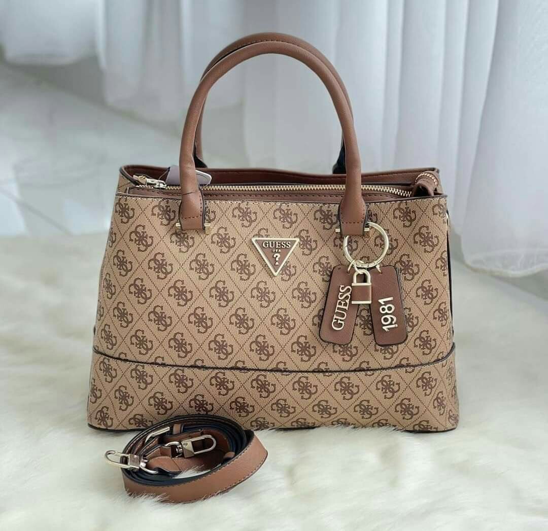 Guess luxe genuine leather brown bag, Luxury, Bags & Wallets on Carousell