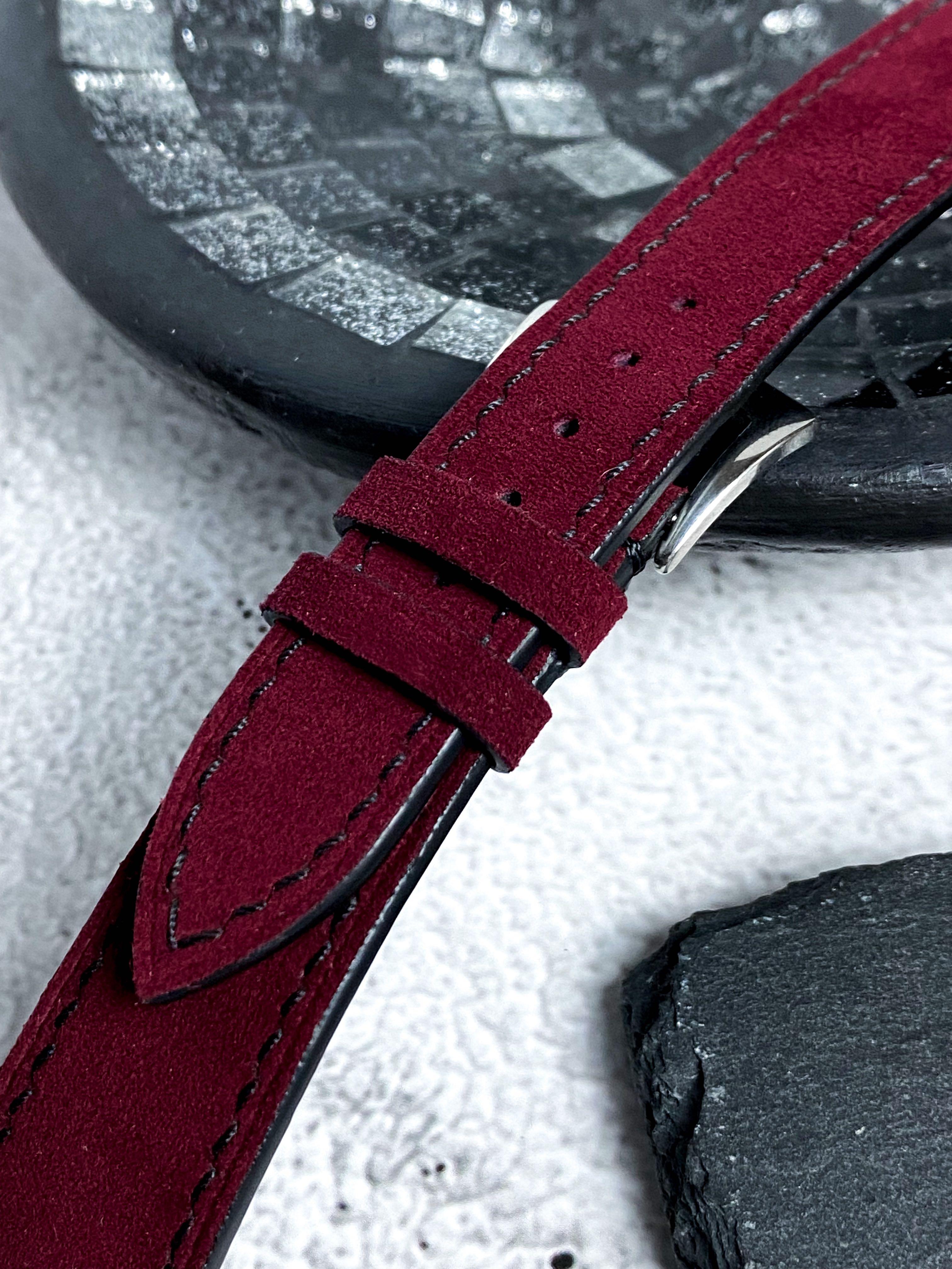Handmade Burgundy Red Suede Watch Strap for Furlan Marri Luxury