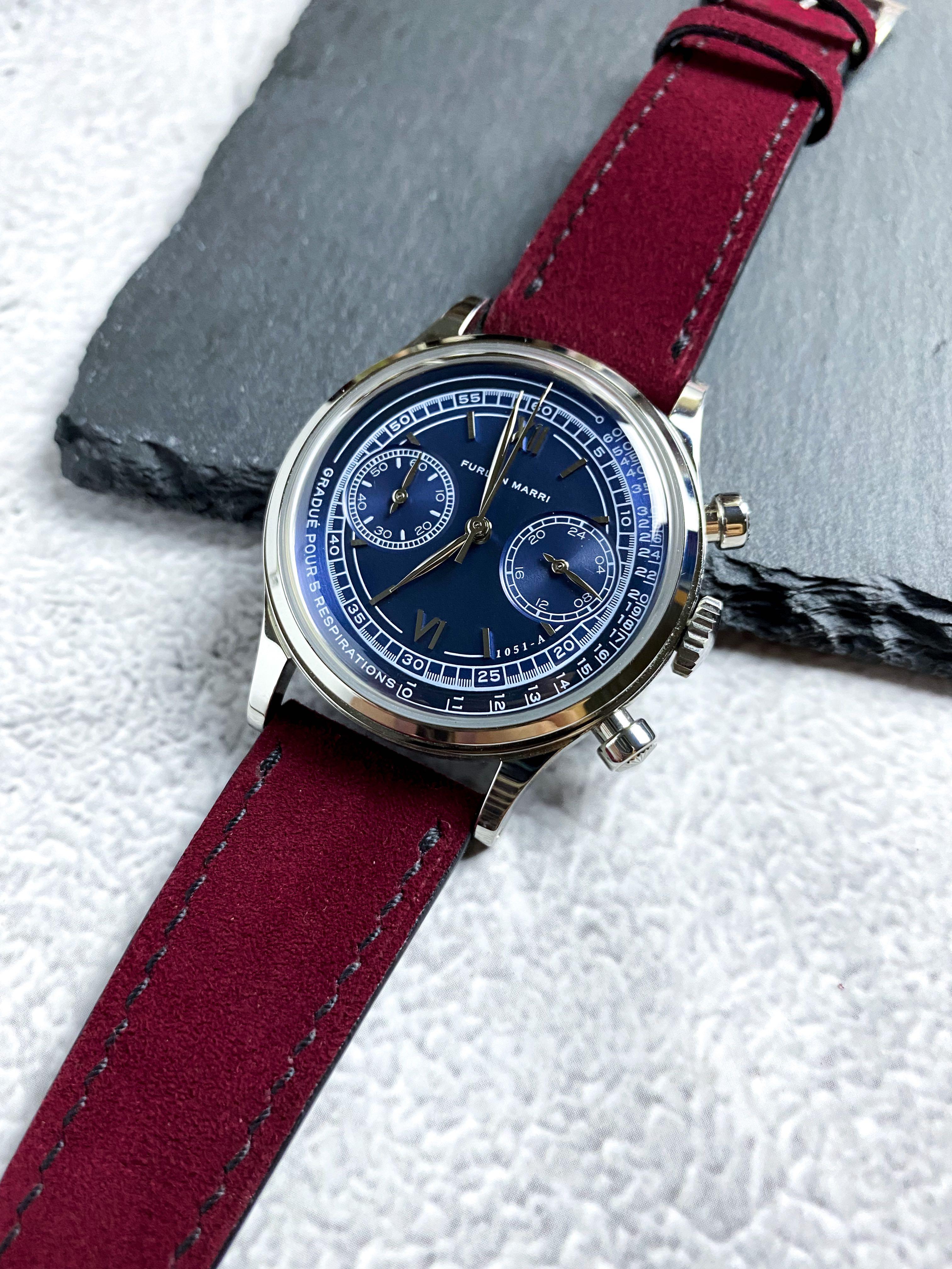 Handmade Burgundy Red Suede Watch Strap for Furlan Marri Luxury