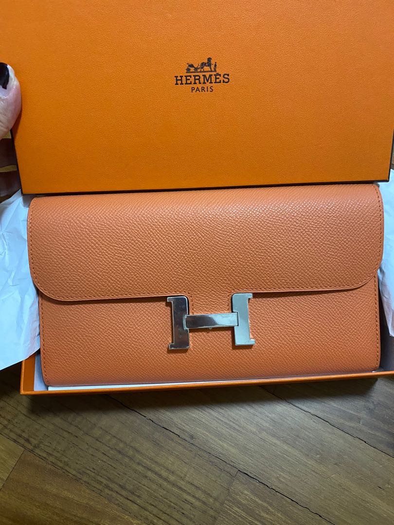 Hermes Constance Compact Wallet Togo Leather Palladium Hardware In Orange
