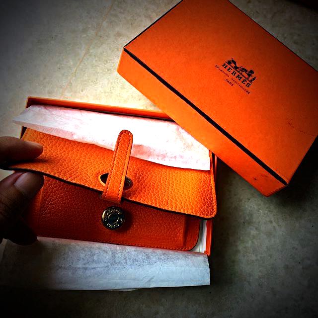 Authentic Hermes Dogon Wallet In Orange