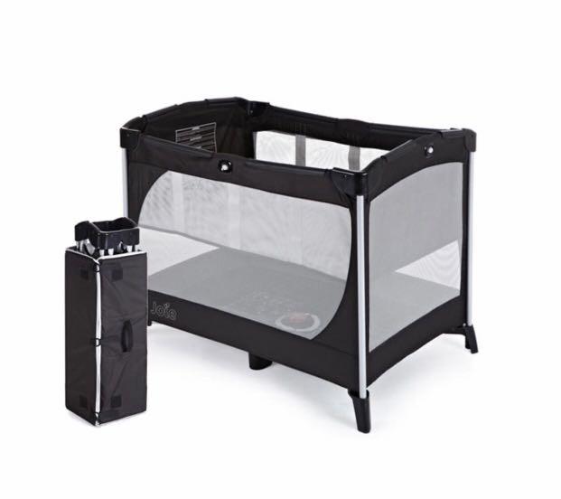 Joie Allura Black Crib Baby Travel Bed Play Pen with Free Mattress