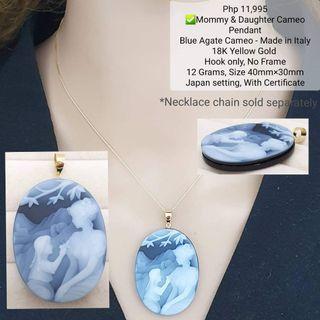 Mother and daughter cameo pendant blue agate