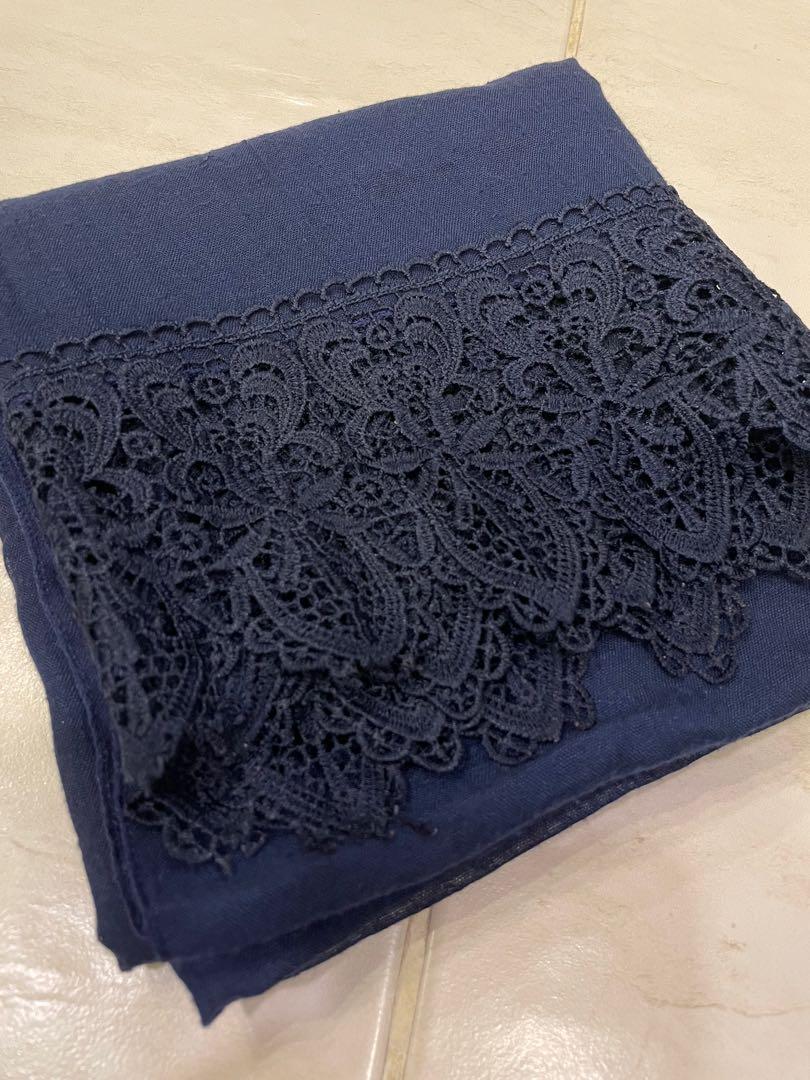 Navy Blue Lace Cotton Shawl