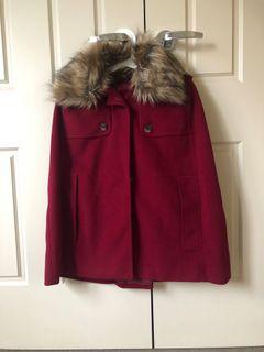 New burgundy cape faux fur winter warm jacket Christmas red