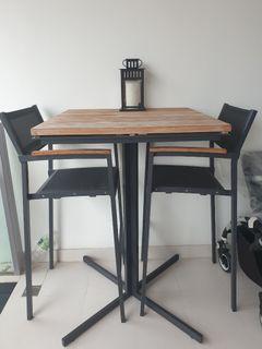 Outdoor teak bar table and chairs