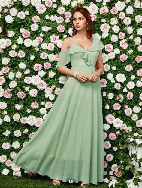 Pastel green long ruffle dress