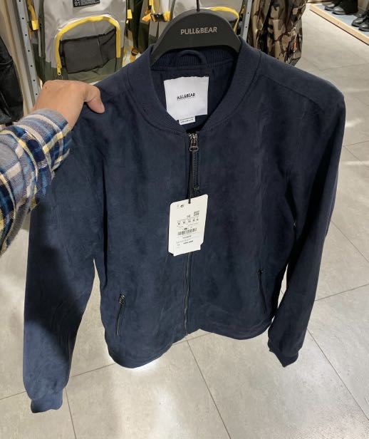 Faux suede bomber jacket pull and bear top
