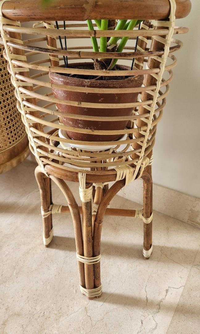 Rattan Plant Stand Cane Minimalist Decor, Furniture & Home Living, Gardening, Pots & Planters on