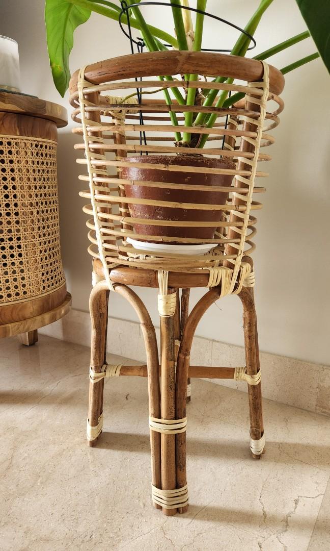 Rattan Plant Stand Cane Minimalist Decor, Furniture & Home Living, Gardening, Pots & Planters on