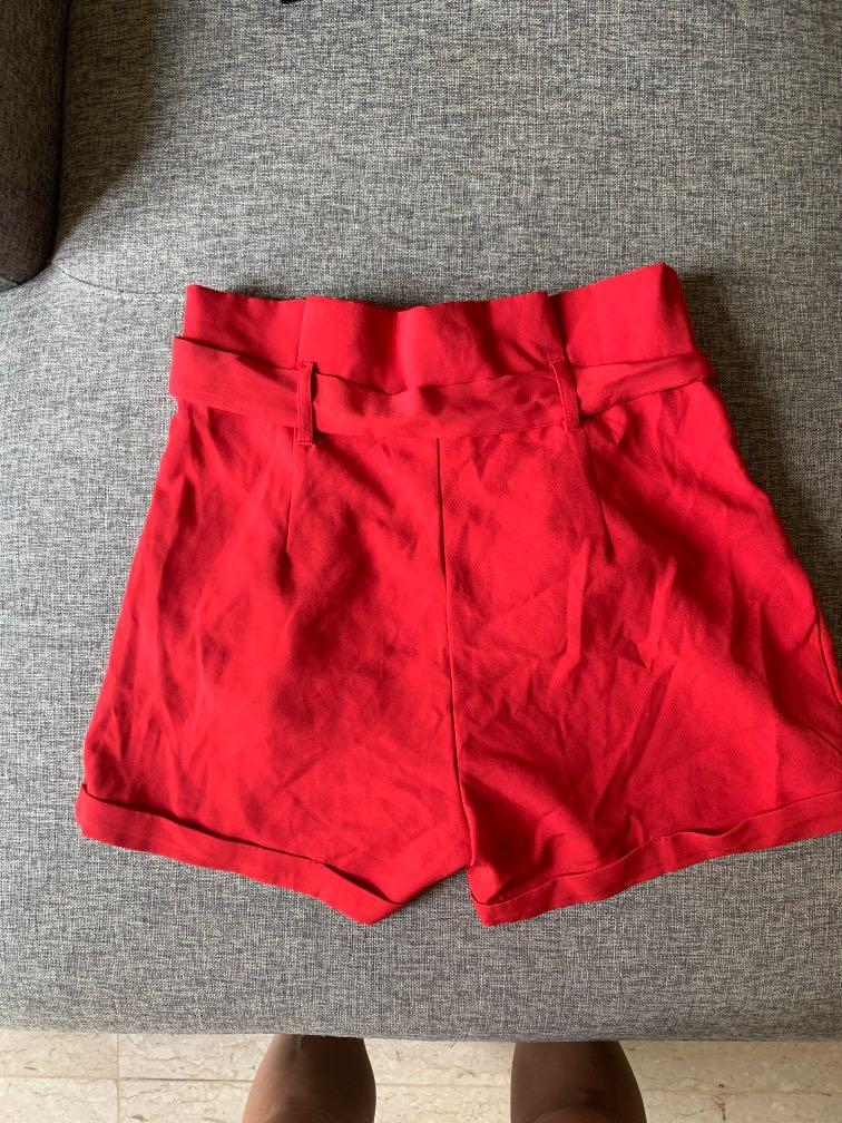 Red paper bag shorts