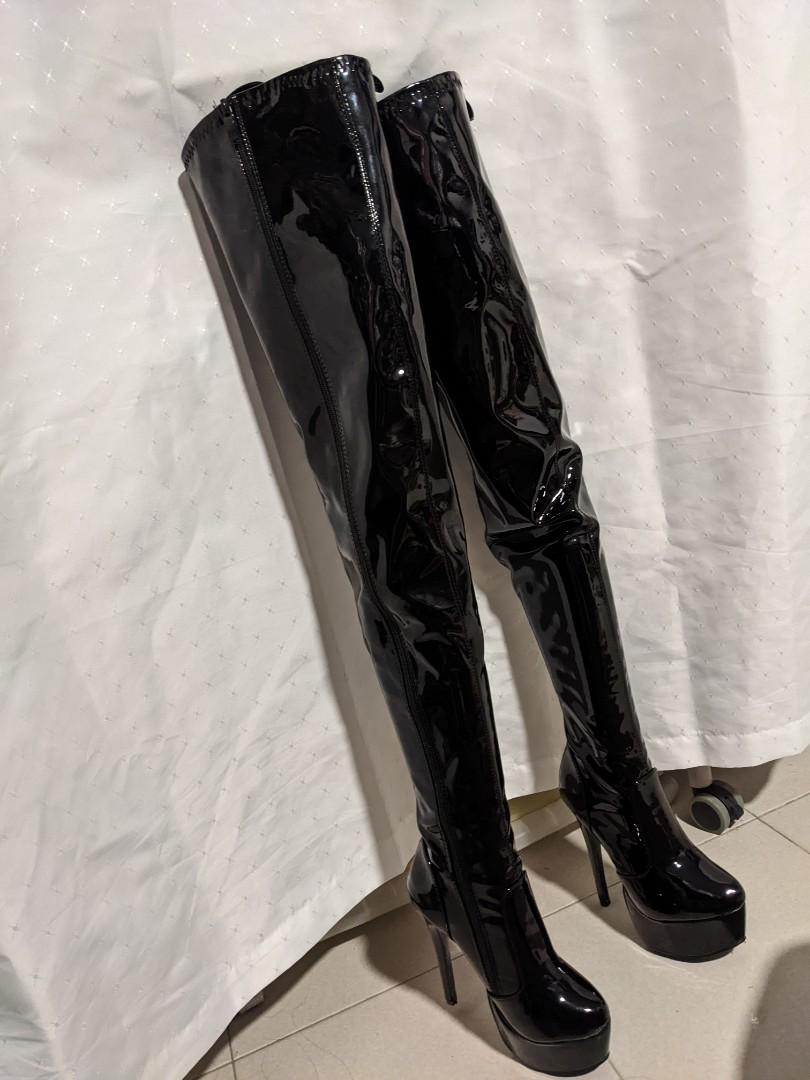 Shiny Thigh High Boots, Women's Fashion, Footwear, Boots on Carousell
