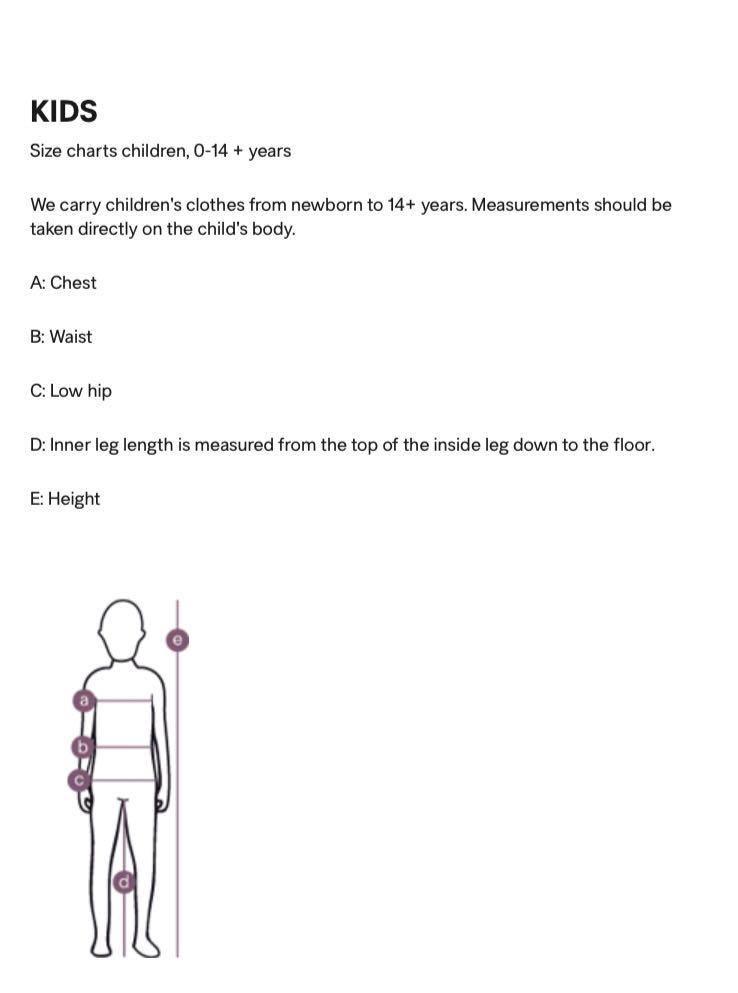 Size chart h&m kids outlet