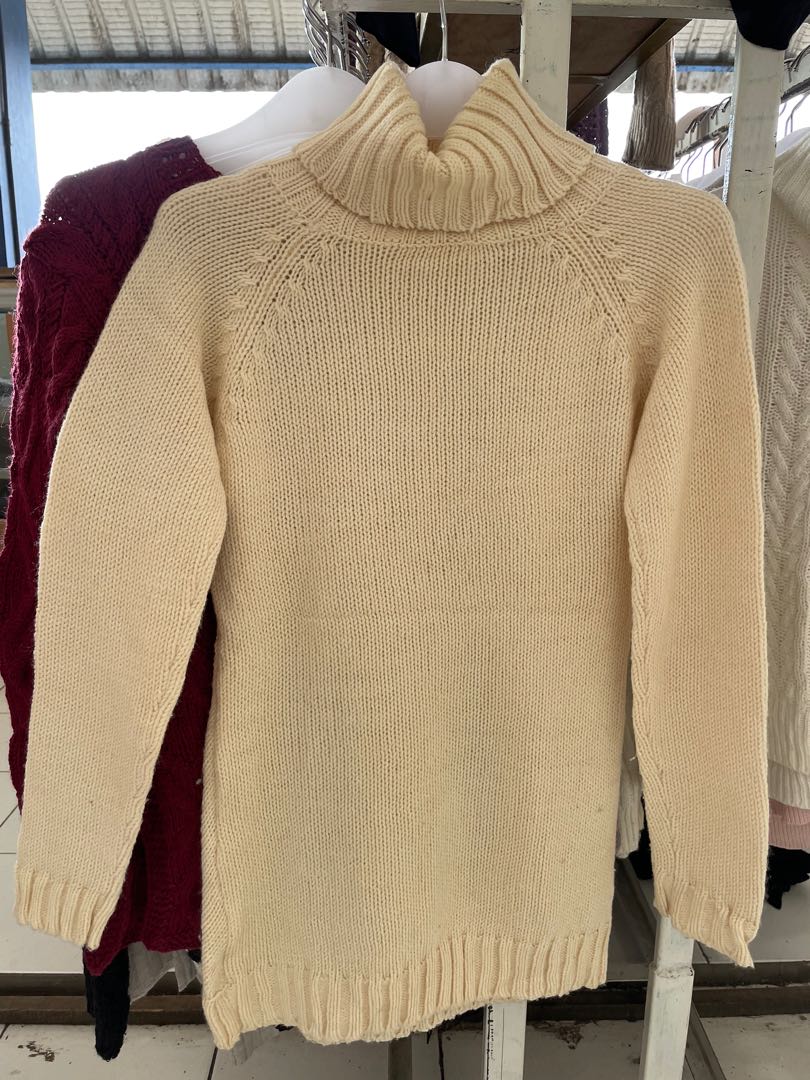 Sweater Rajut Turtleneck, Fesyen Wanita 