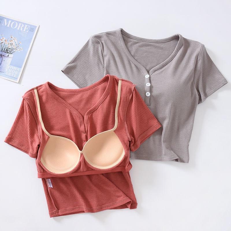 T Shirt Built-in Bra Padded (2 pieces), Women's Fashion, Tops, Shirts on  Carousell