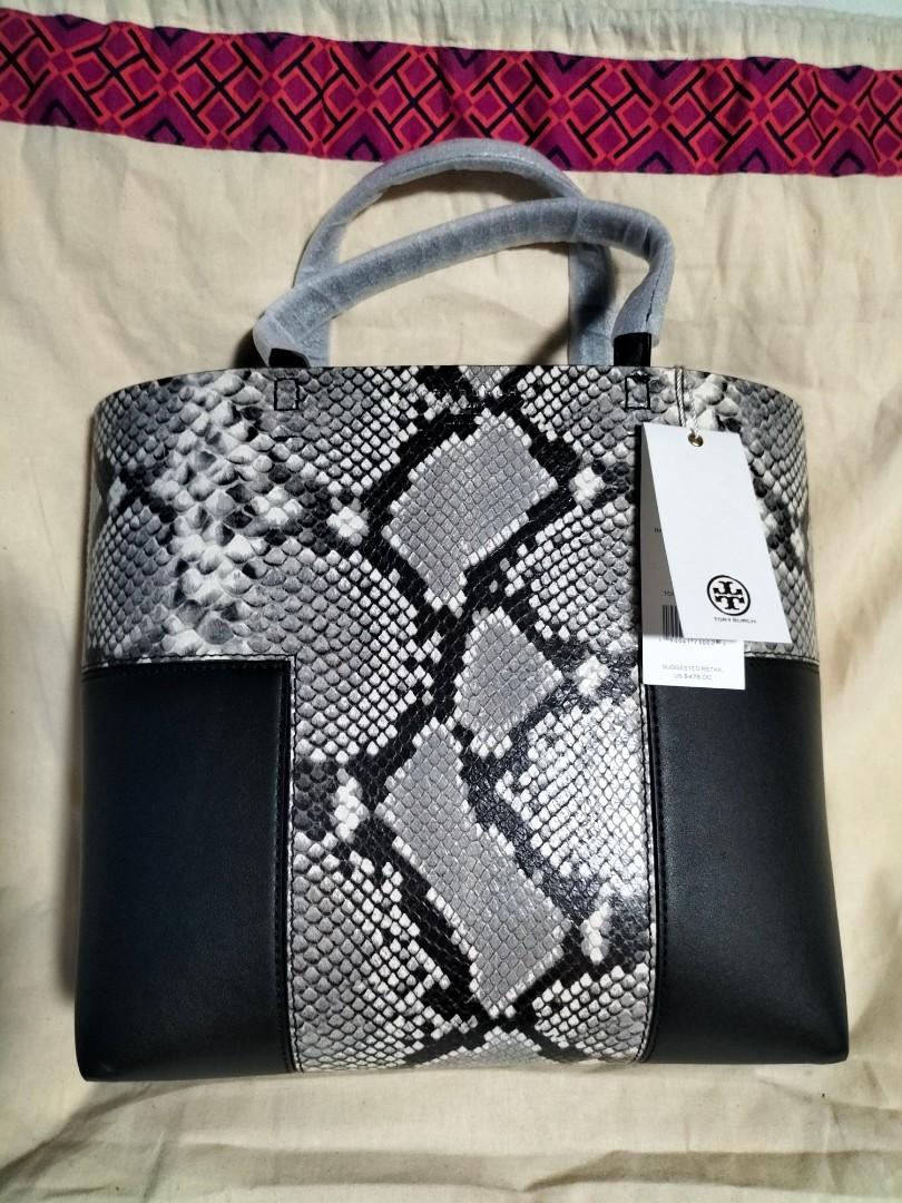 Tory Burch Block T Embossed Mini Tote Bag in Natural and Black, Luxury, Bags  & Wallets on Carousell