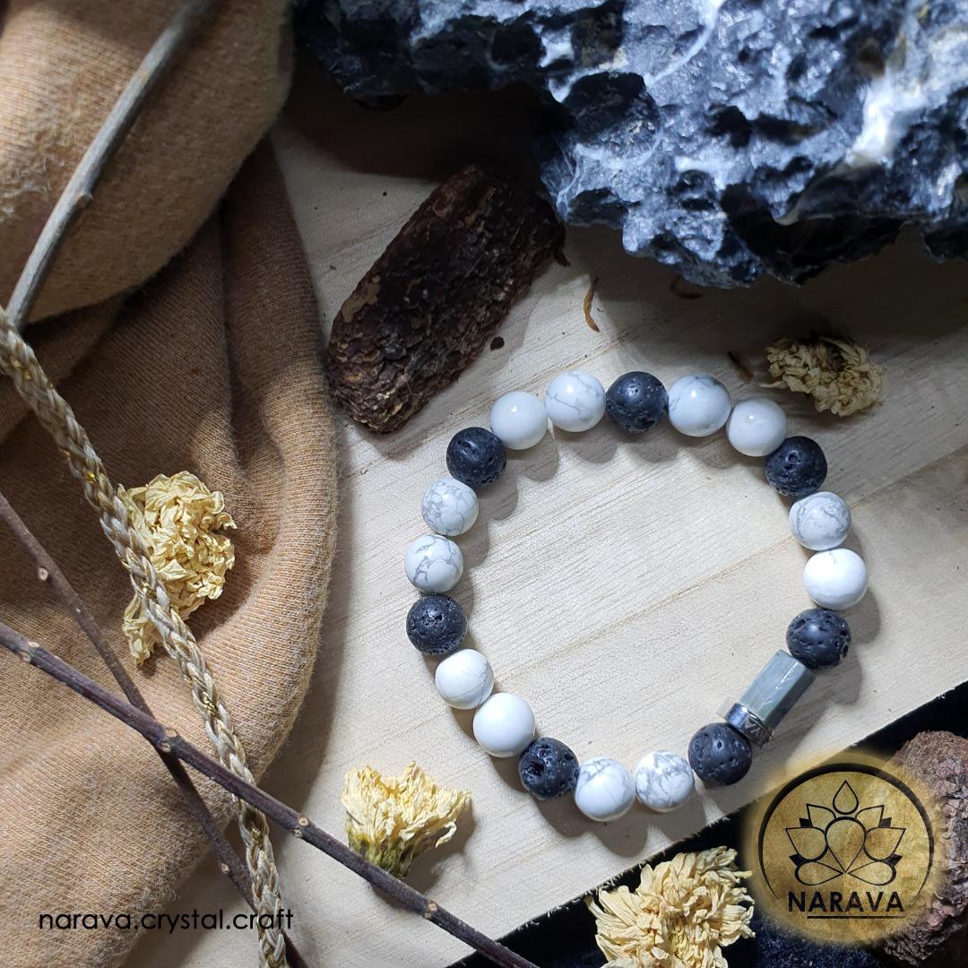 White Howlite and Lava Rock Crystal Bracelet Women s Fashion
