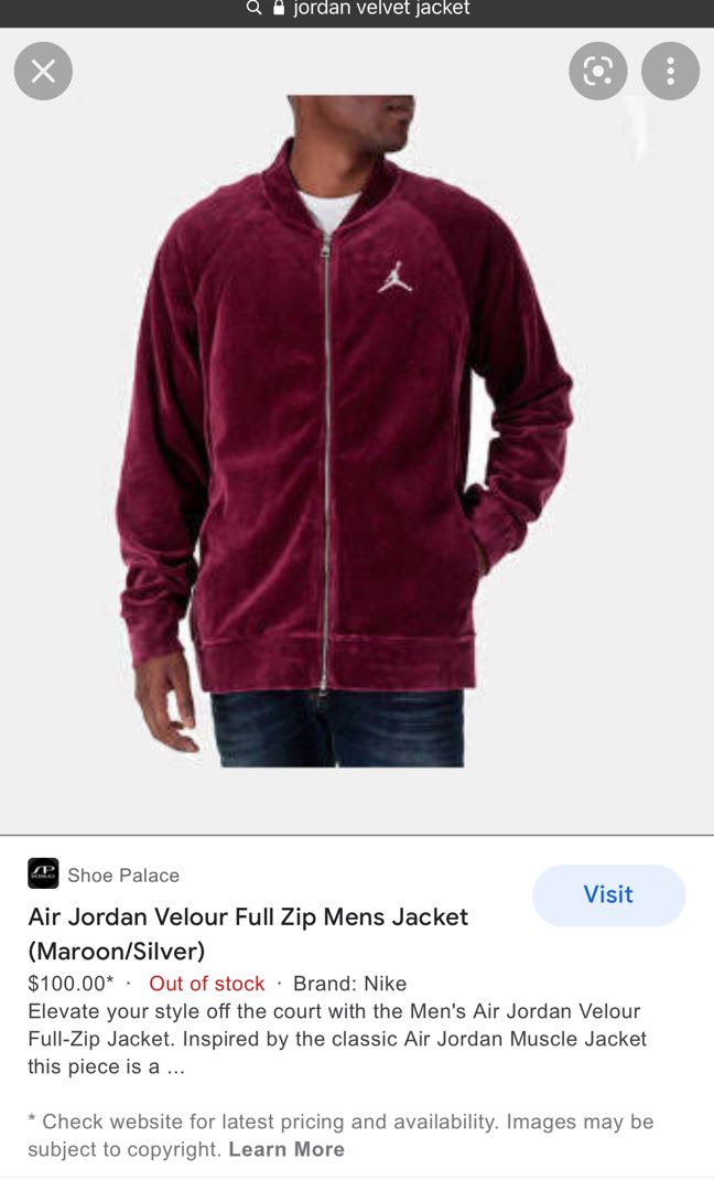 Air Jordan Velour Jacket Men s Fashion Coats Jackets and